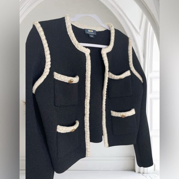 MAEVE Collarless Tipped Knit Jacket - Black Size Medium - Picture 4 of 7